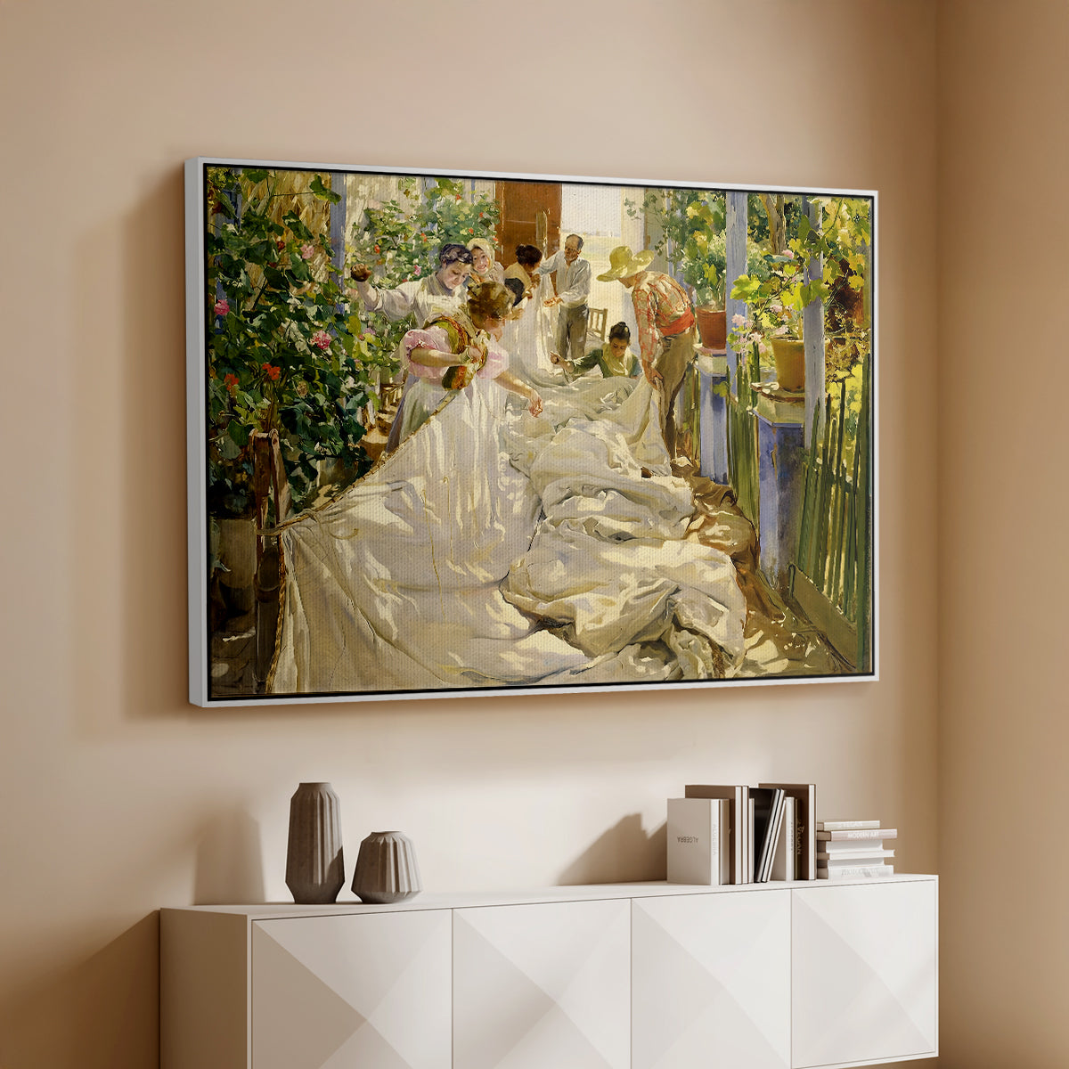 Sewing the Sail, 1896 - Floater Framed Canvas Print