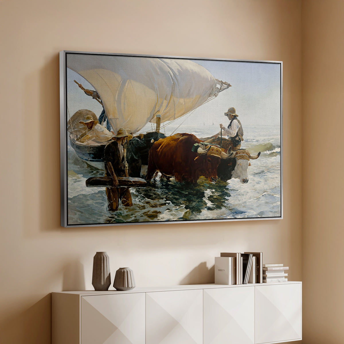 The Return from Fishing: Hauling the Boat, 1894 - Floater Framed Canvas Print