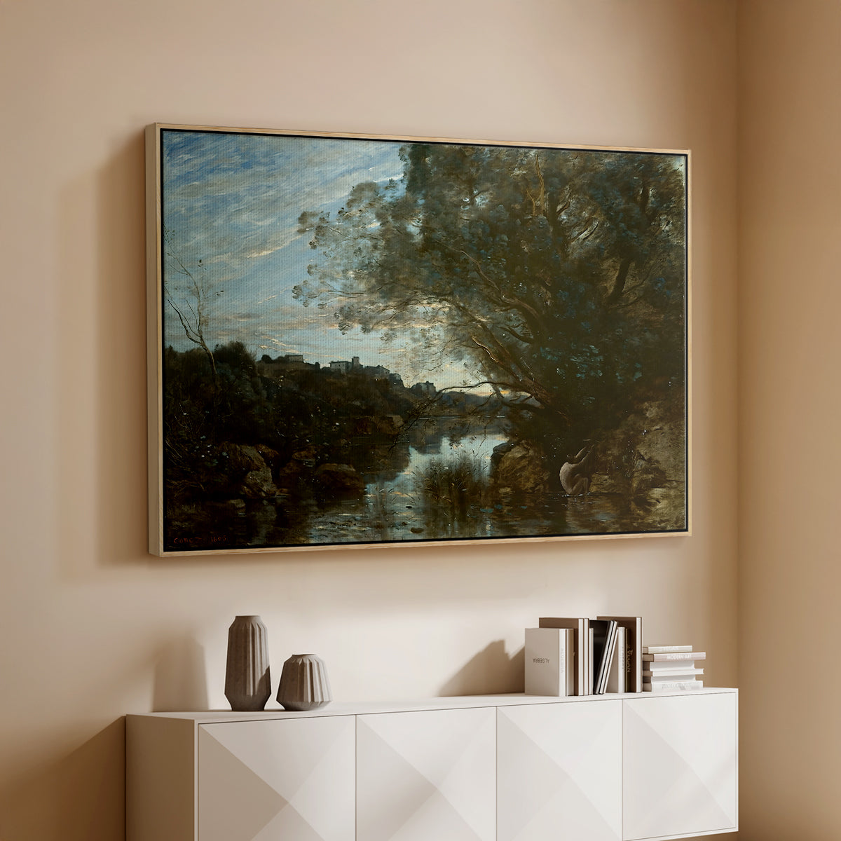 Souvenir of the Environs of Lake Nemi, 1865 - Floater Framed Canvas Print