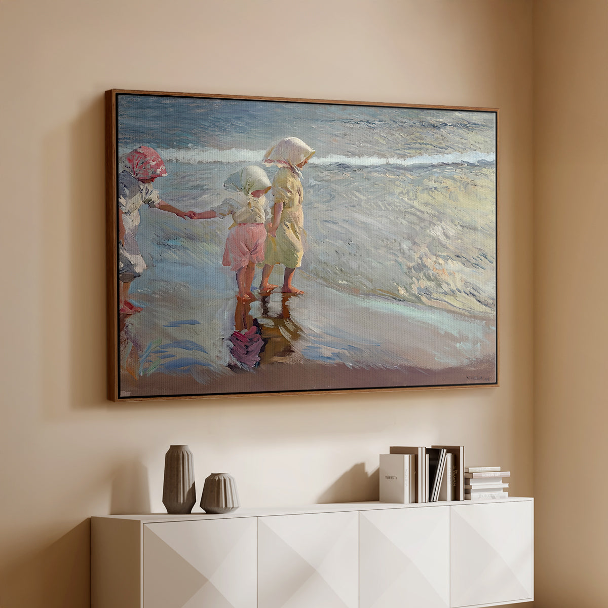 The Three Sisters on the Beach, 1908 - Floater Framed Canvas Print