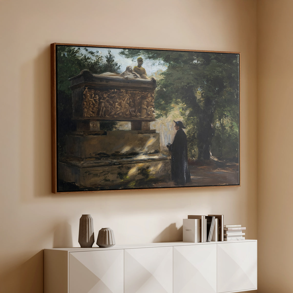 A Catholic Priest in Front of a Sarcophagus, c. 1857 - Floater Framed Canvas Print