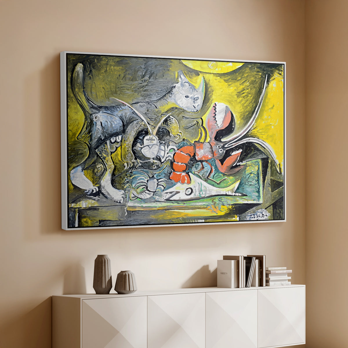Still Life with Cat and Lobster, 1962 - Floater Framed Canvas Print