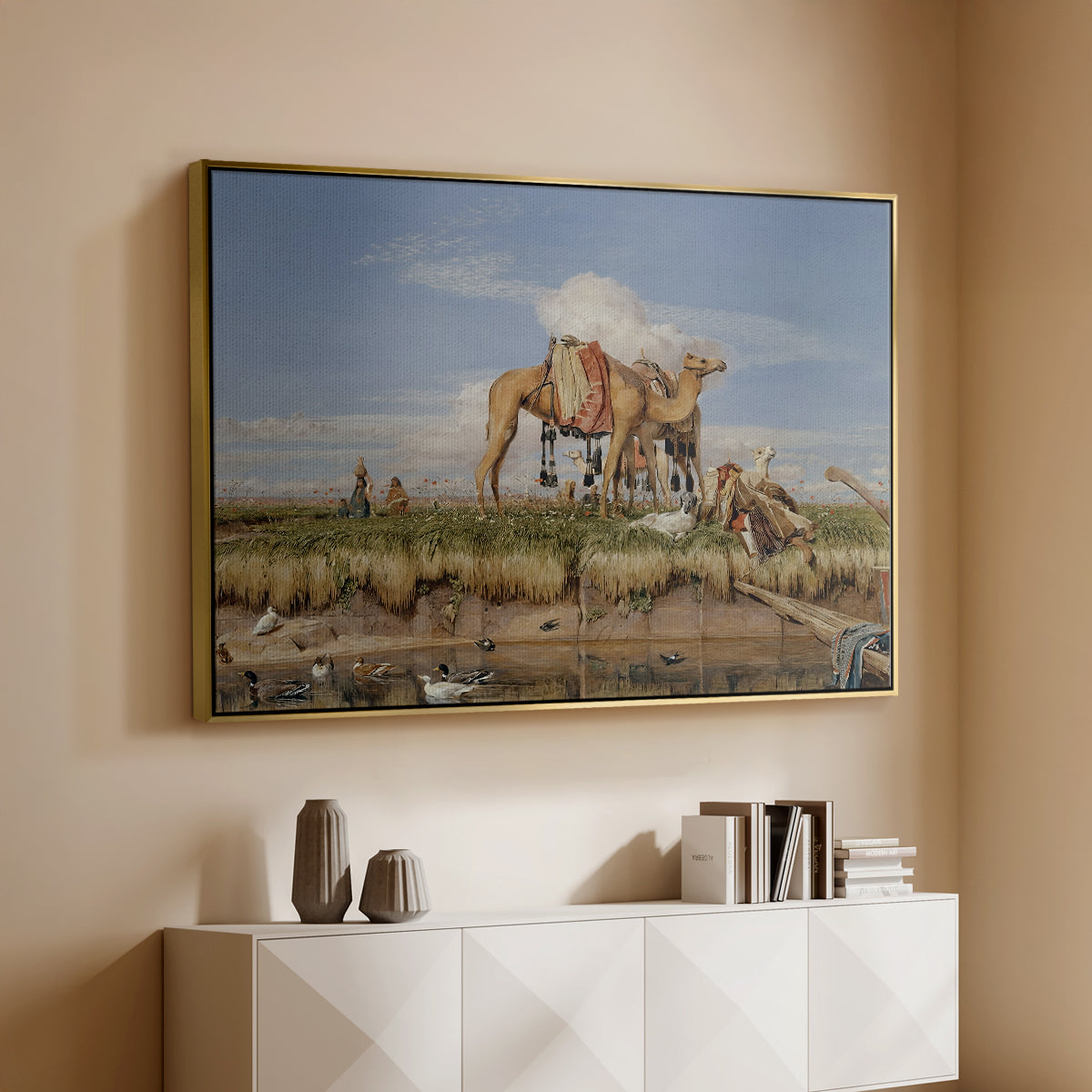 On the Banks of the Nile, Upper Egypt, 1876 - Floater Framed Canvas Print
