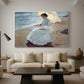 Canvas art print featuring an impressionist figure study with ocean backdrop, displayed in a spacious living room