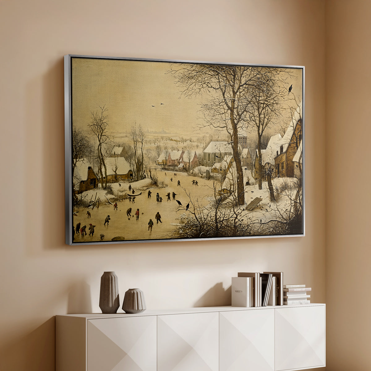 Winter Landscape with Skaters and Bird Trap, 1565 - Floater Framed Canvas Print