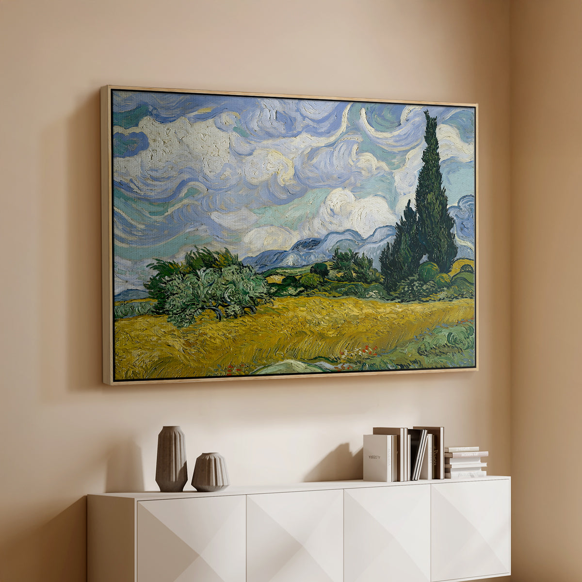 Wheat Field with Cypresses, 1889 - Floater Framed Canvas Print