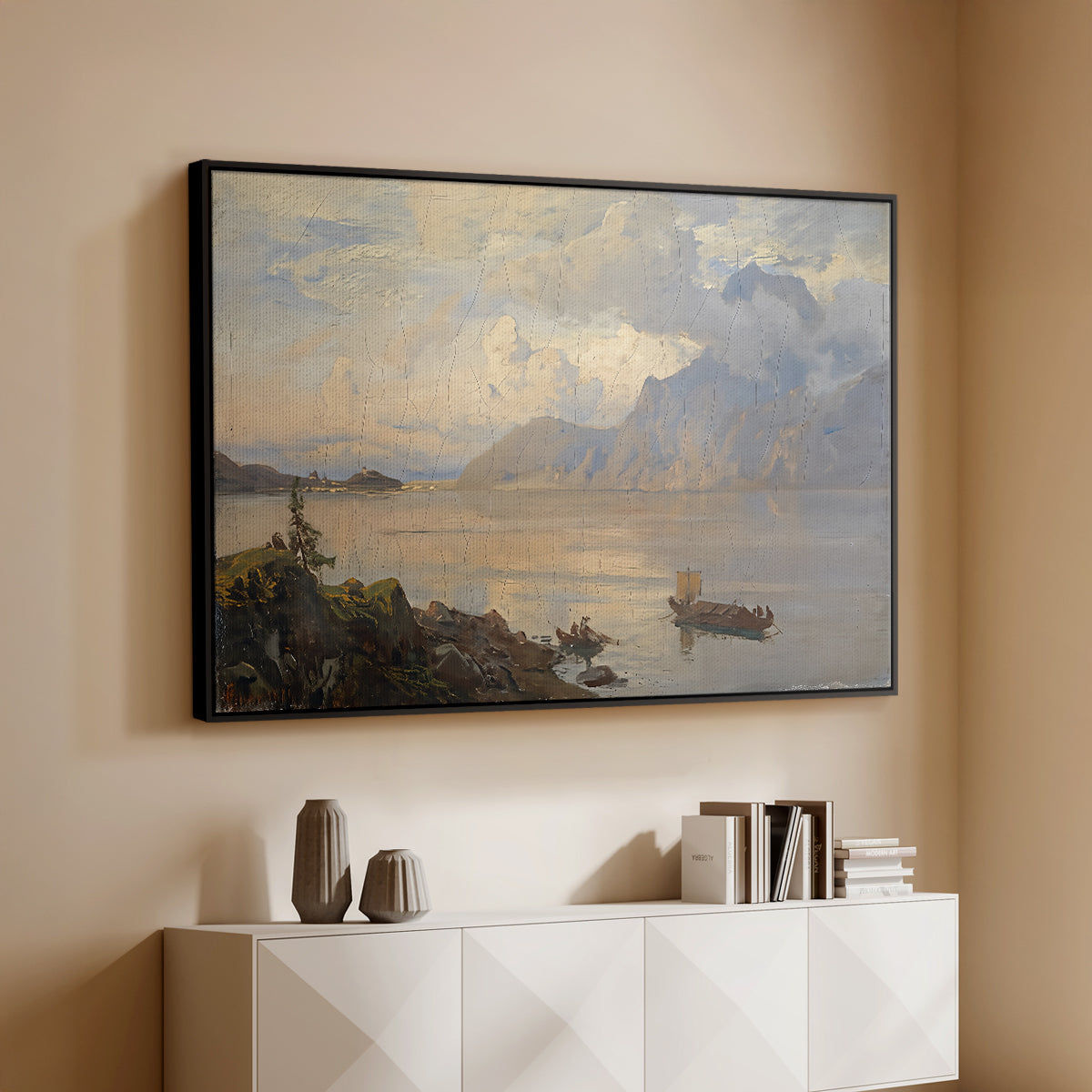 Traunsee, 1871 - Floater Framed Canvas Print