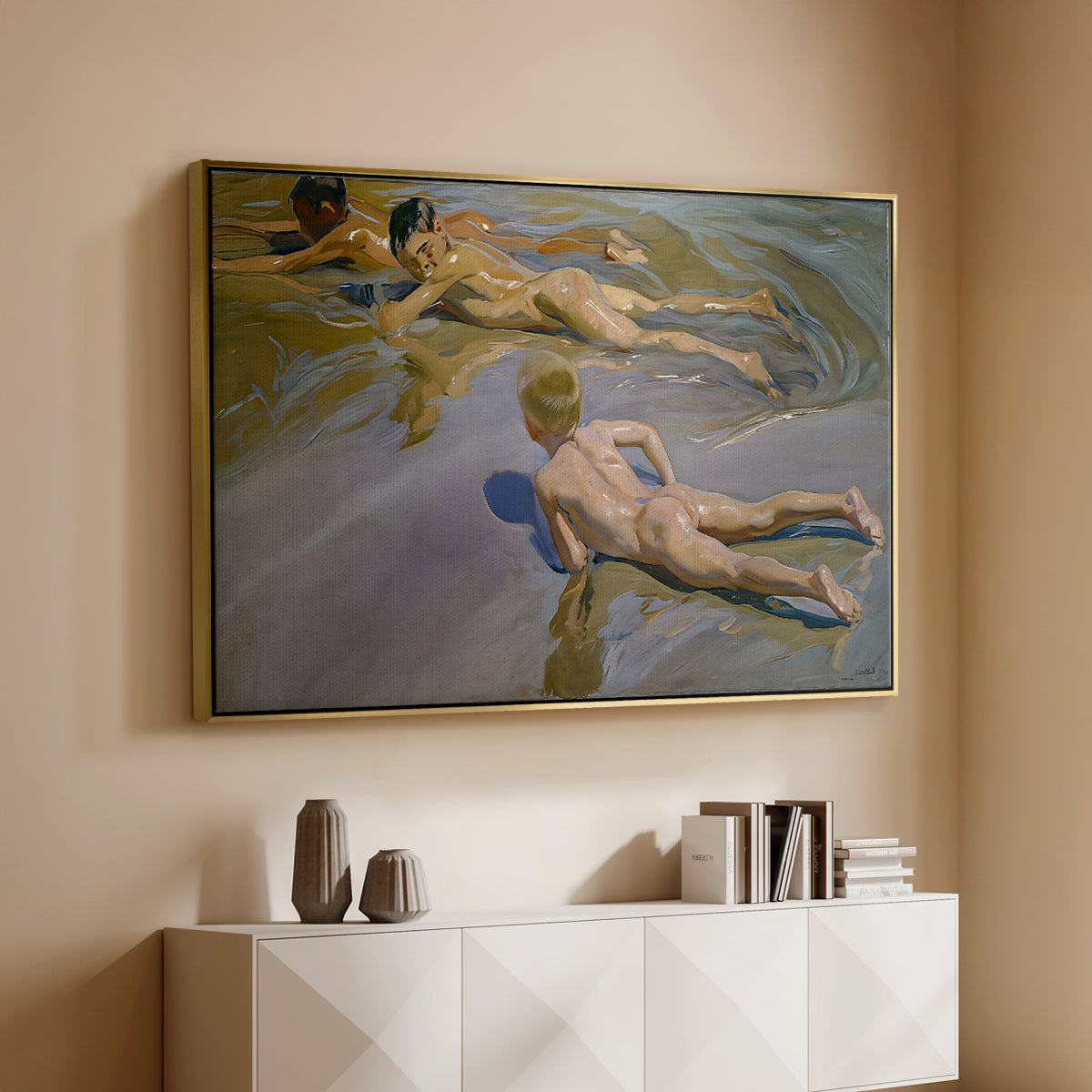 Boys on the Beach, 1910 - Floater Framed Canvas Print