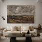 Canvas art print featuring an atmospheric countryside view, displayed in a spacious living room