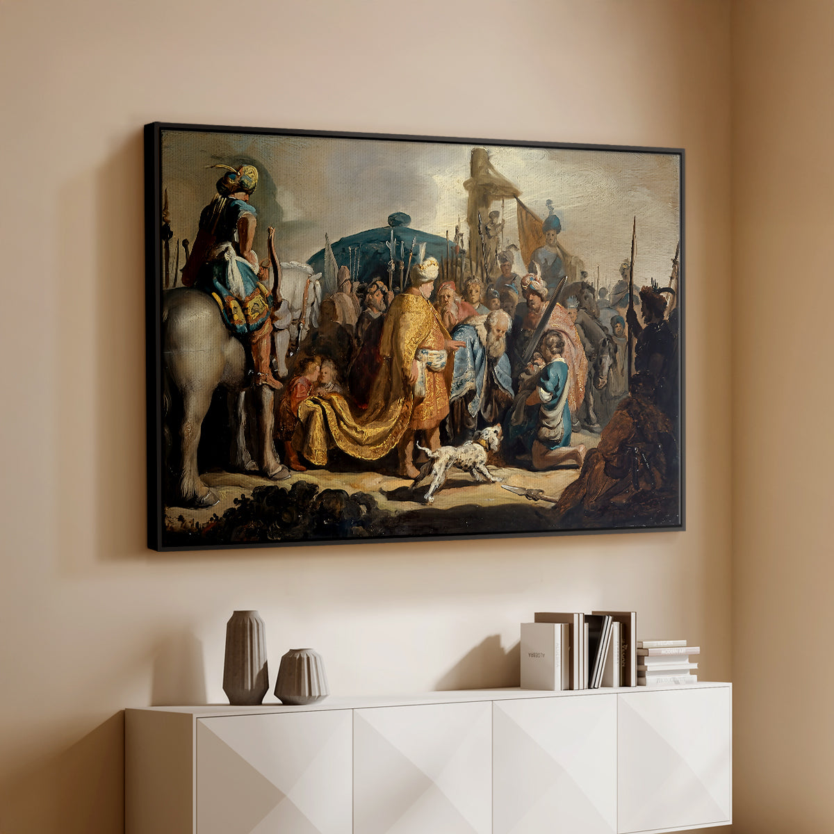 David with Goliath's Head in front of Saul, for Rembrandt, 1627 - Floater Framed Canvas Print
