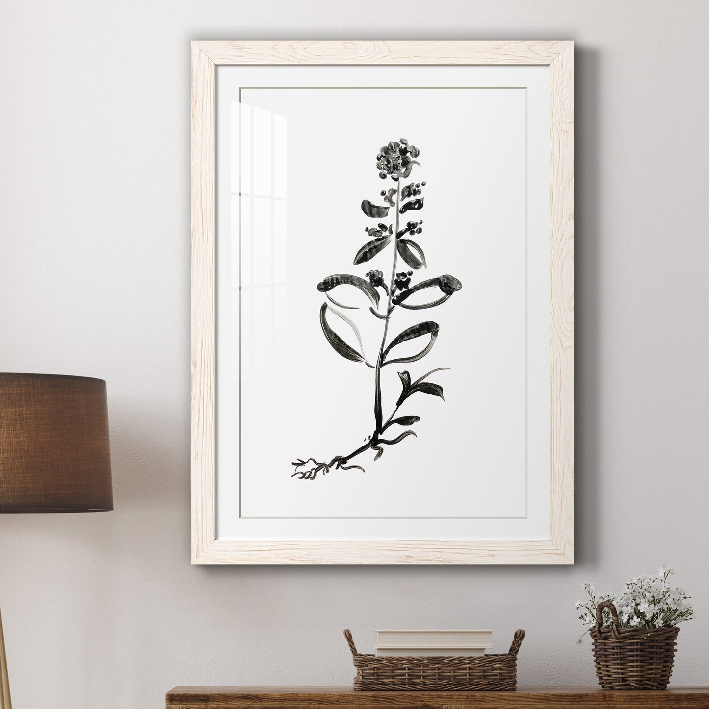 Inky Botanical III - Premium Framed Print - Distressed Barnwood Frame - Ready to Hang