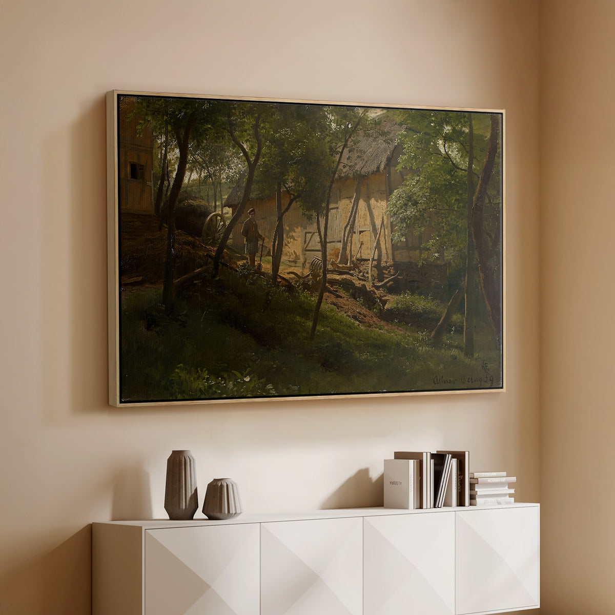 German Farm, 1859 - Floater Framed Canvas Print