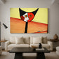 Canvas art print featuring an abstract animal with vivid color blocks, displayed in a spacious living room