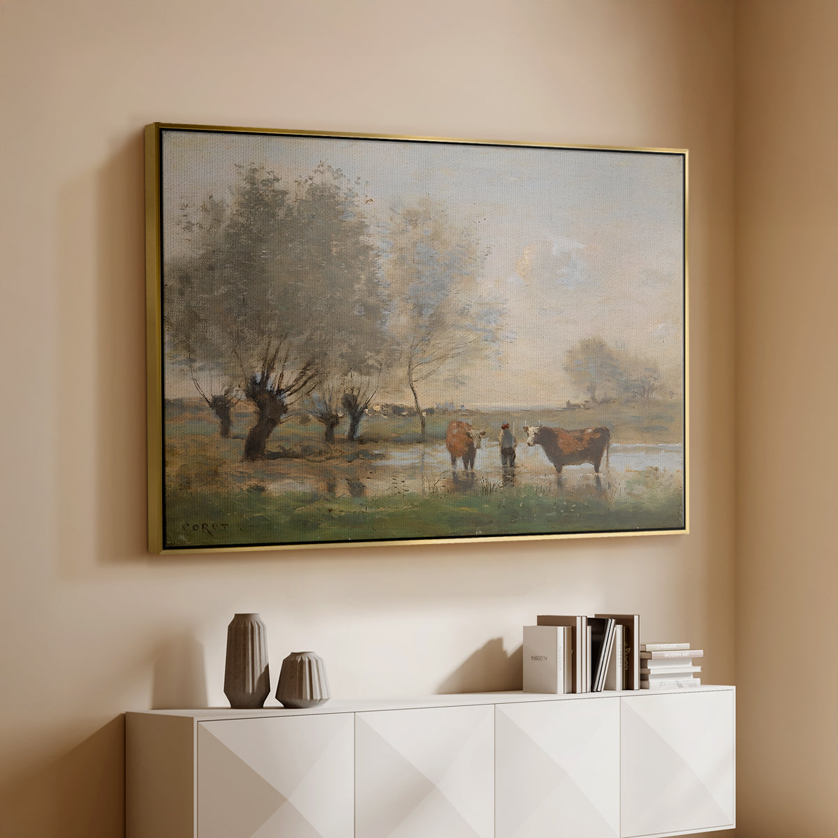 Cows in a Marshy Landscape, c. 1873-1874 - Floater Framed Canvas Print