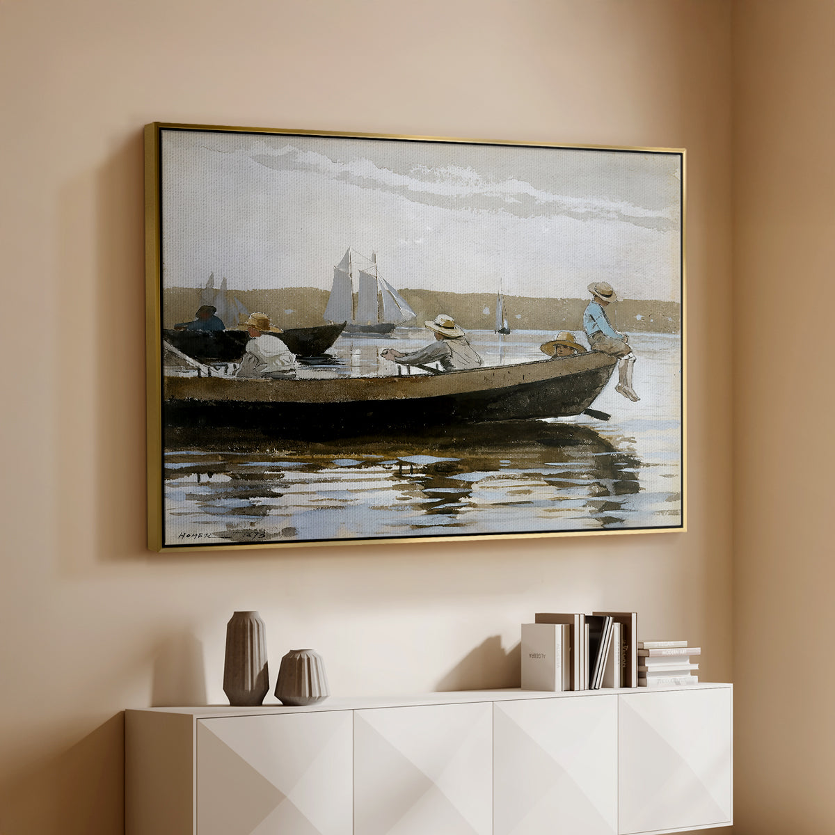 Boys in a Dory, 1873 - Floater Framed Canvas Print
