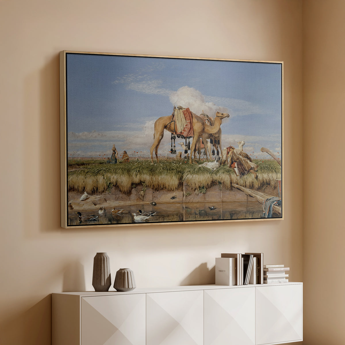 On the Banks of the Nile, Upper Egypt, 1876 - Floater Framed Canvas Print