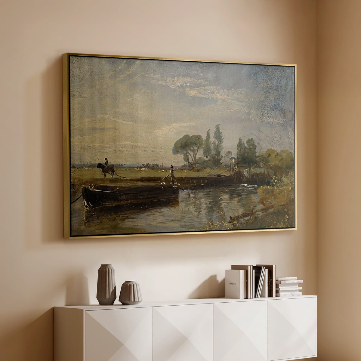 Barge below Flatford Lock, c. 1810 - Floater Framed Canvas Print