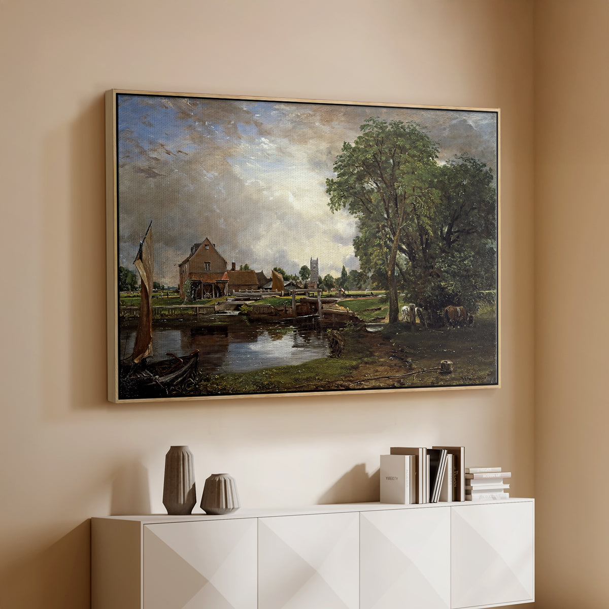 Dedham Lock and Mill, c. 1820 - Floater Framed Canvas Print