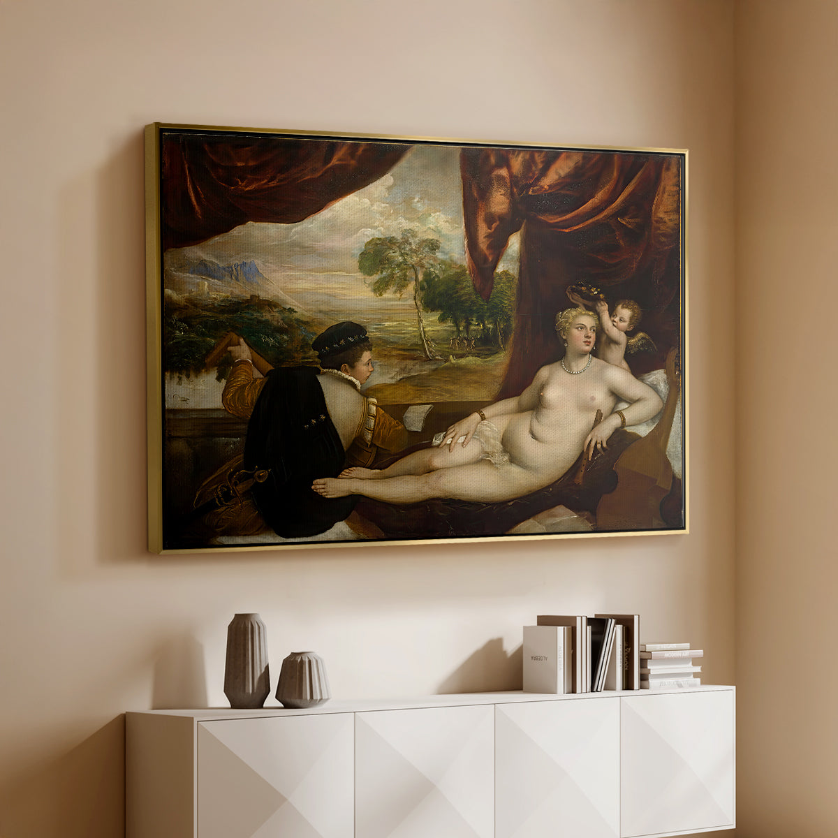 Venus and the Lute Player, c. 1565-1570 - Floater Framed Canvas Print