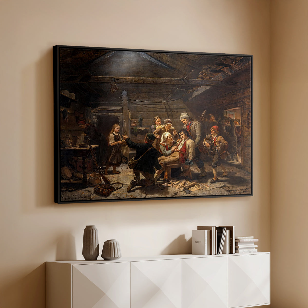 The Return of the Bear Hunter, 1856 - Floater Framed Canvas Print