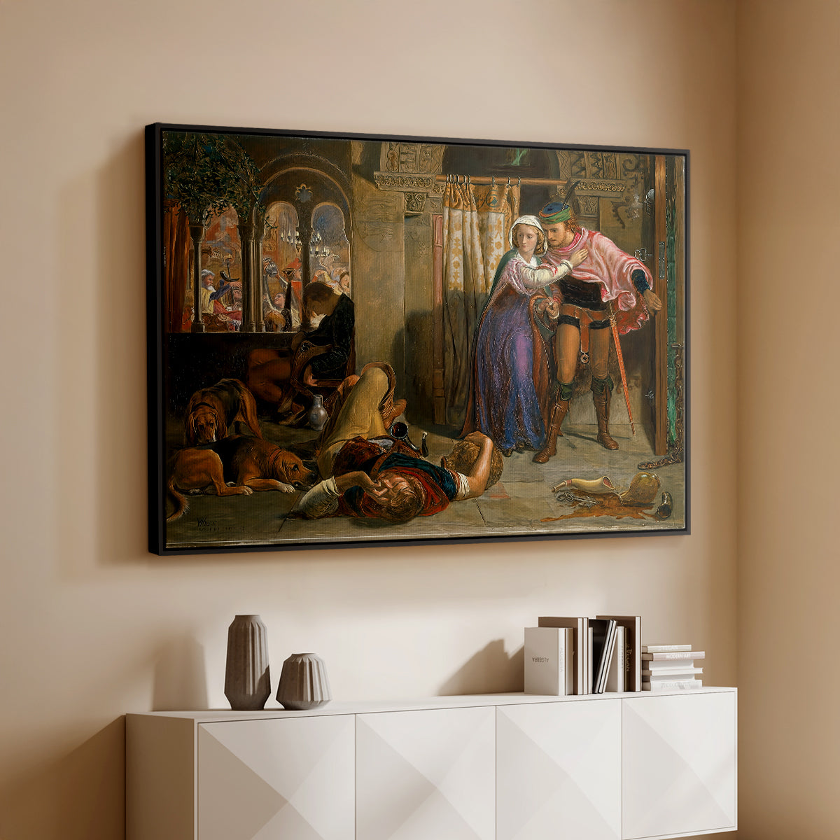 The Flight of Madeline and Porphyro, 1848 - Floater Framed Canvas Print