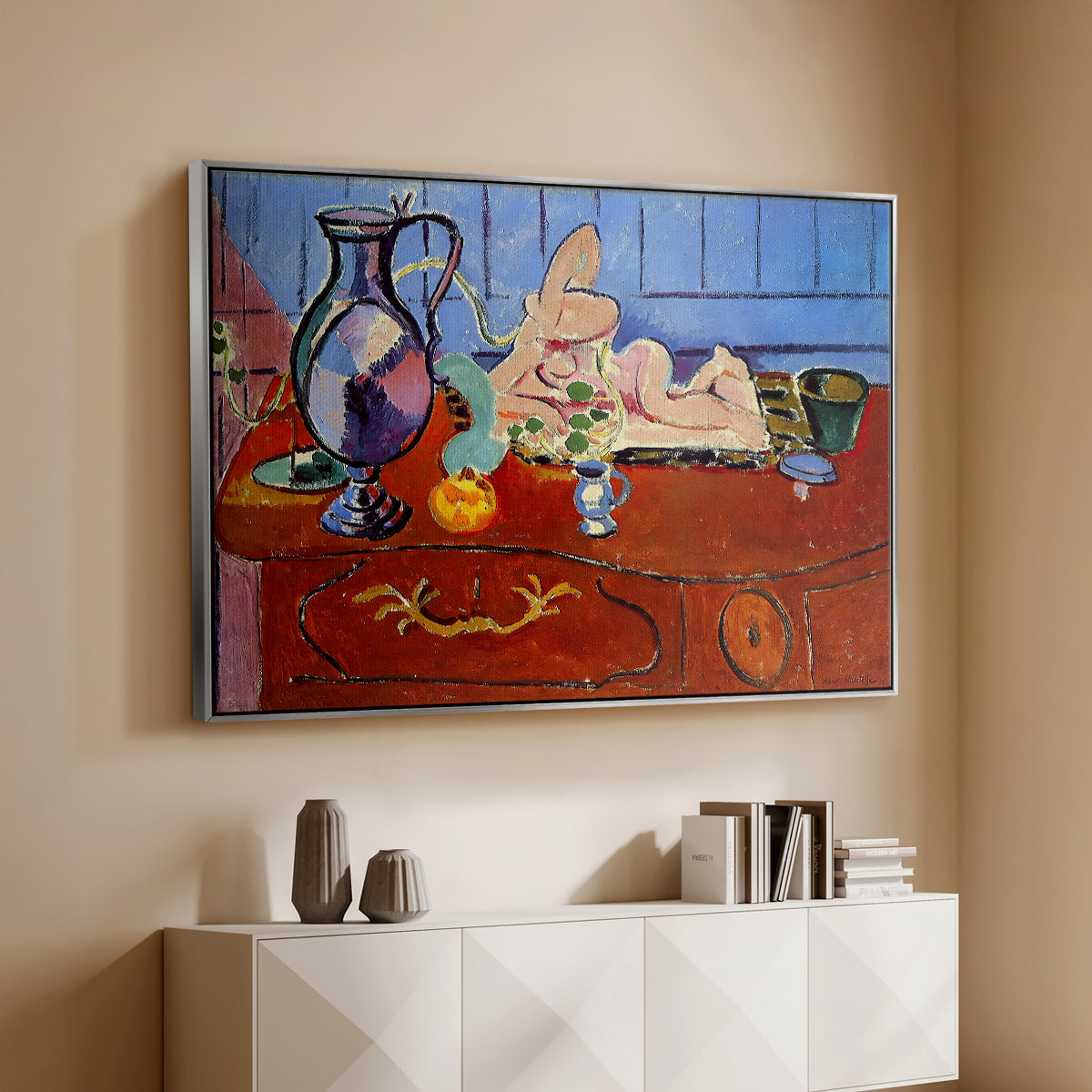 Still Life with a Pewter Jug and Pink Statuette, 1910 - Floater Framed Canvas Print