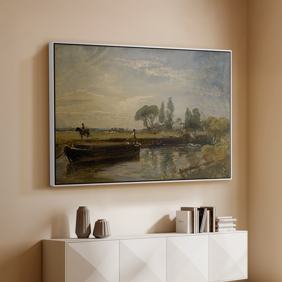 Barge below Flatford Lock, c. 1810 - Floater Framed Canvas Print