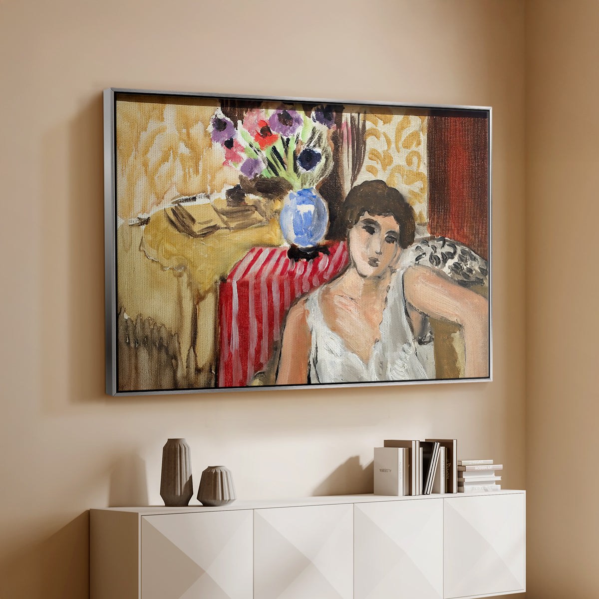 Woman Seated in an Armchair, c. 1920 - Floater Framed Canvas Print