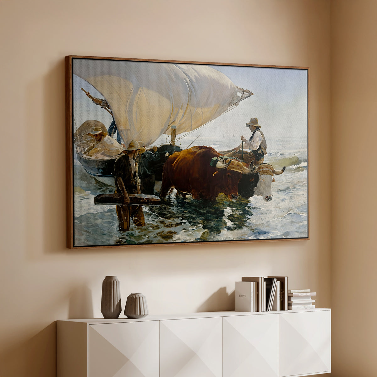 The Return from Fishing: Hauling the Boat, 1894 - Floater Framed Canvas Print