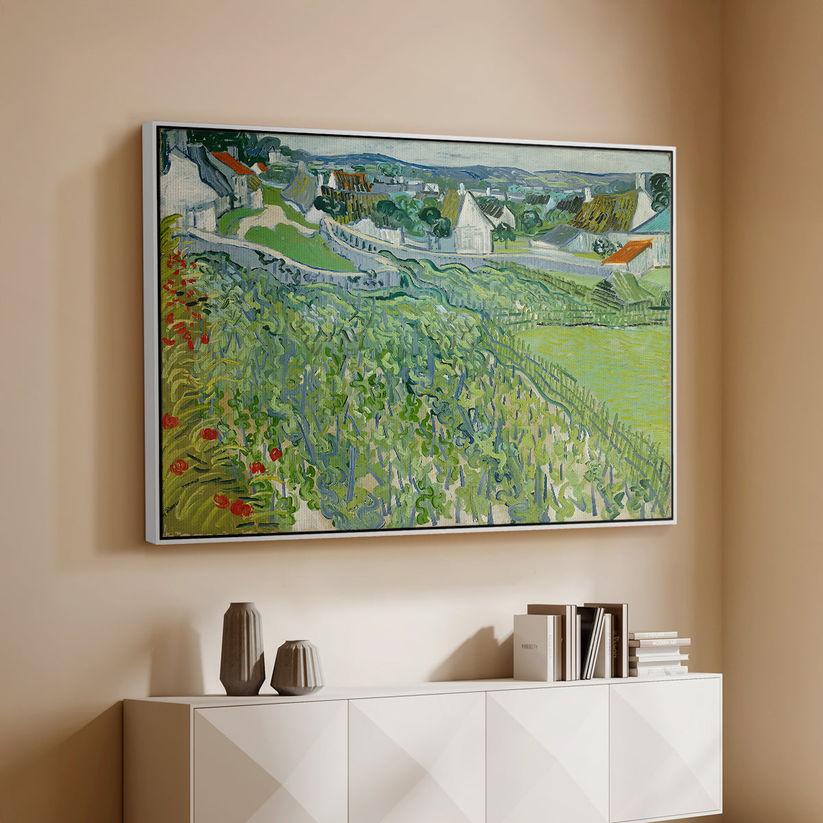 Vineyards at Auvers, 1890 - Floater Framed Canvas Print