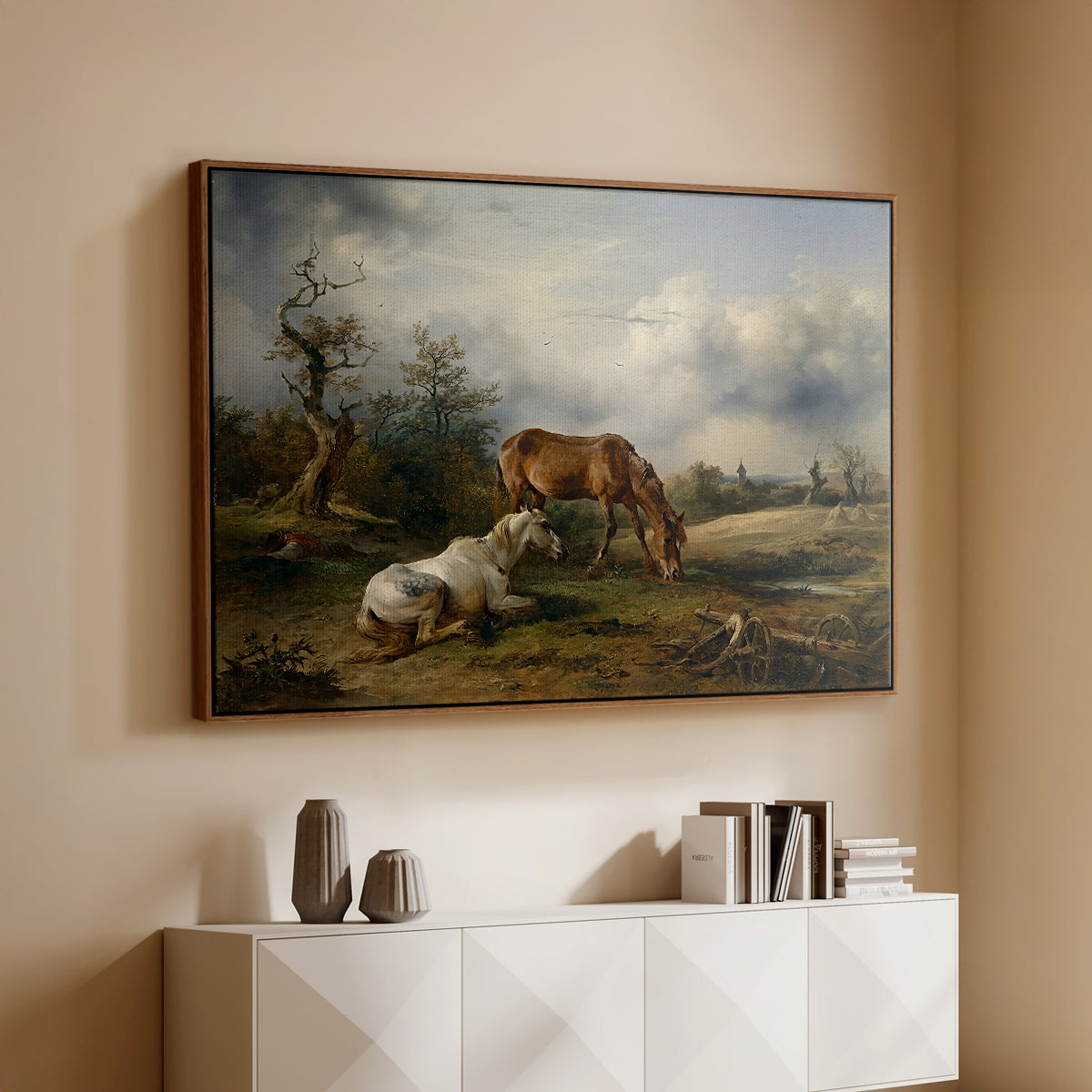 Two Horses on the Pasture, c. 1825 - Floater Framed Canvas Print