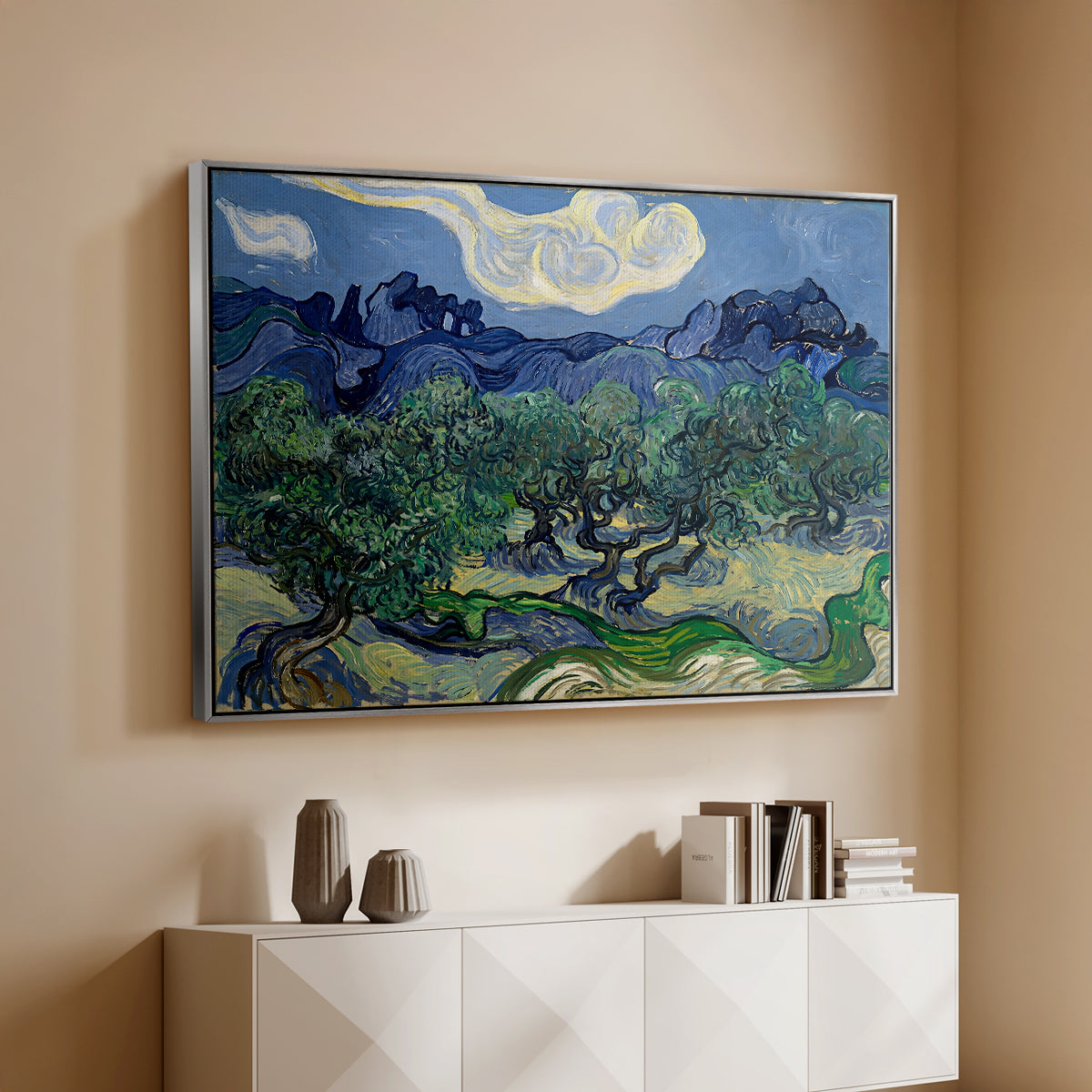 Olive Trees with the Alpilles in the Background, 1889 - Floater Framed Canvas Print