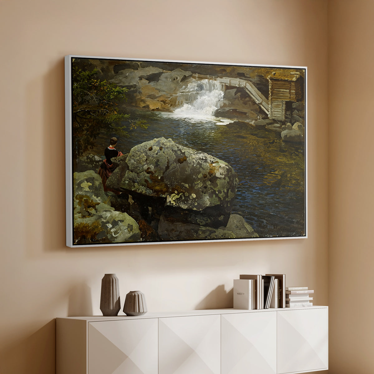 By the Mill Pond (En Mølledam), 1850 - Floater Framed Canvas Print