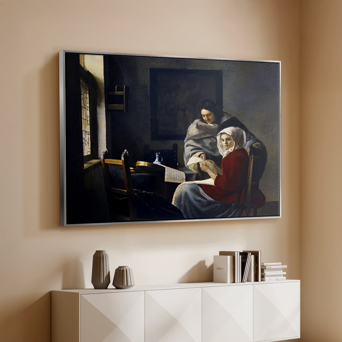 Girl Interrupted at Her Music, c. 1658-1659 - Floater Framed Canvas Print