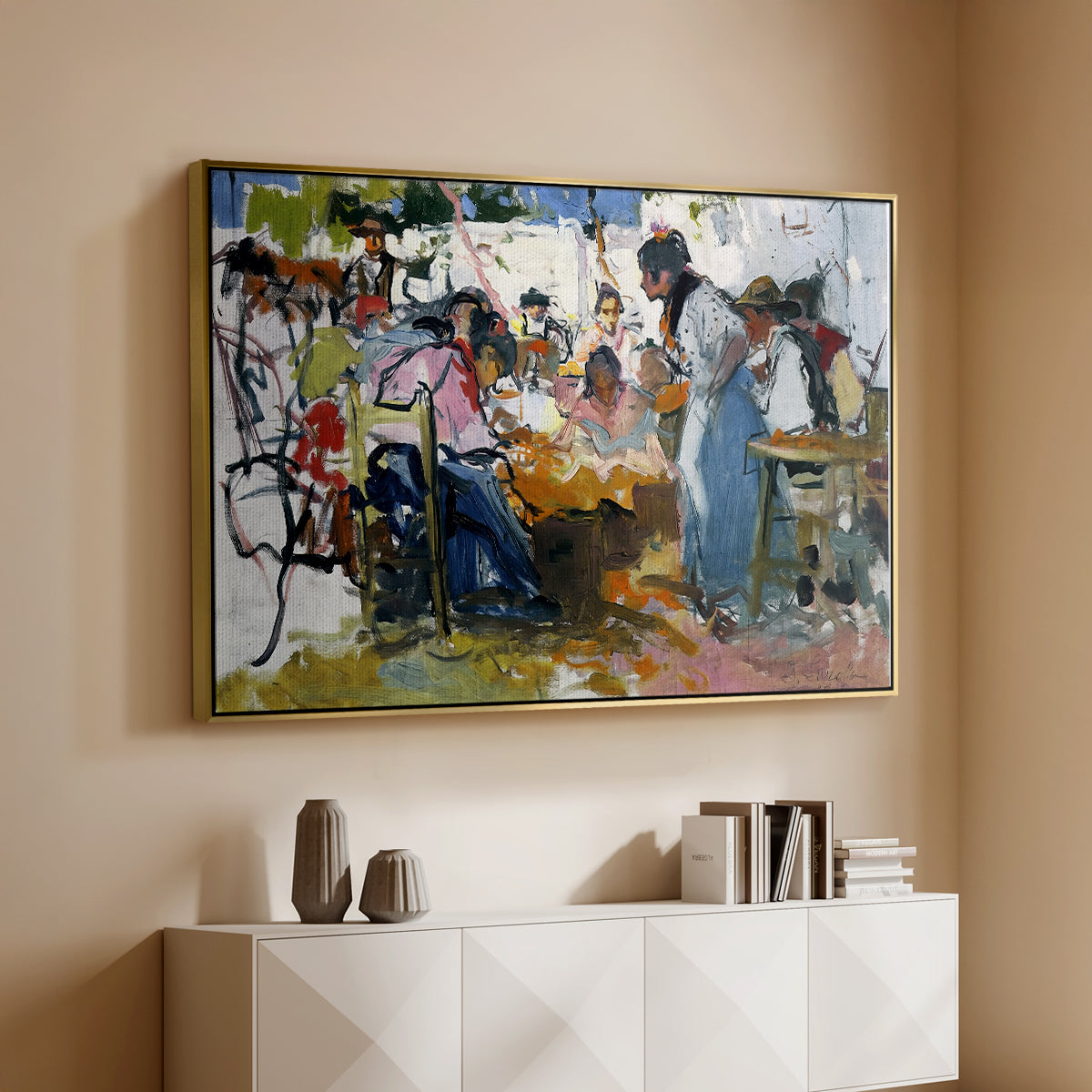 Net Menders in Valencia, 1909 - Floater Framed Canvas Print