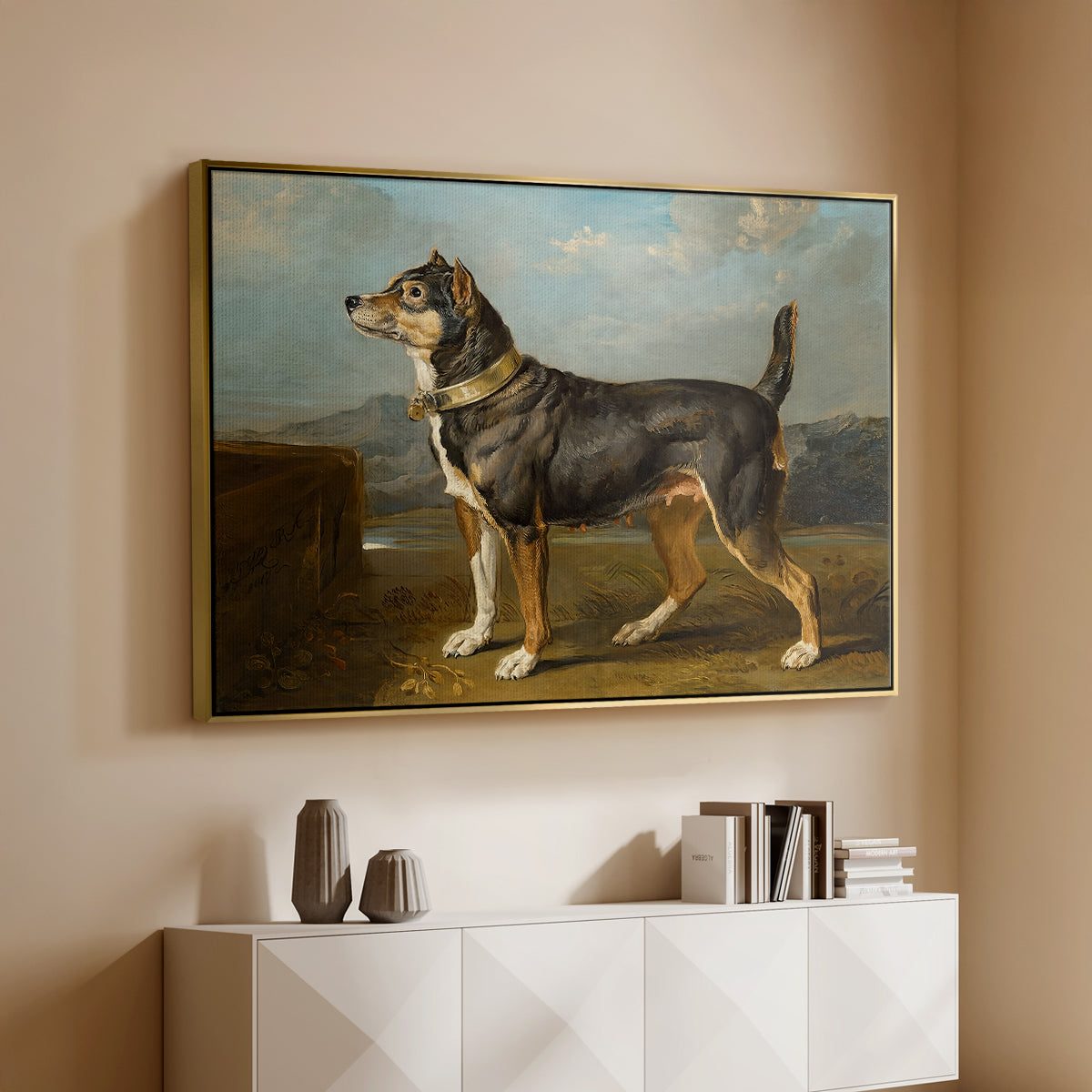 A Terrier in a Landscape, c. 1811 - Floater Framed Canvas Print