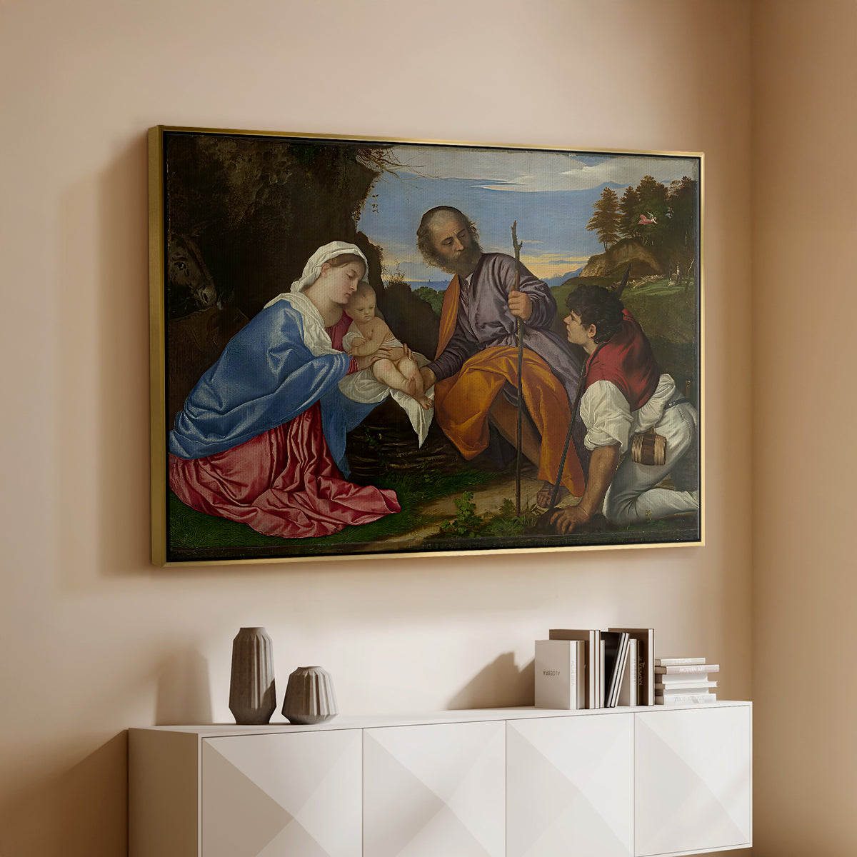 The Holy Family with a Shepherd, c. 1510 - Floater Framed Canvas Print