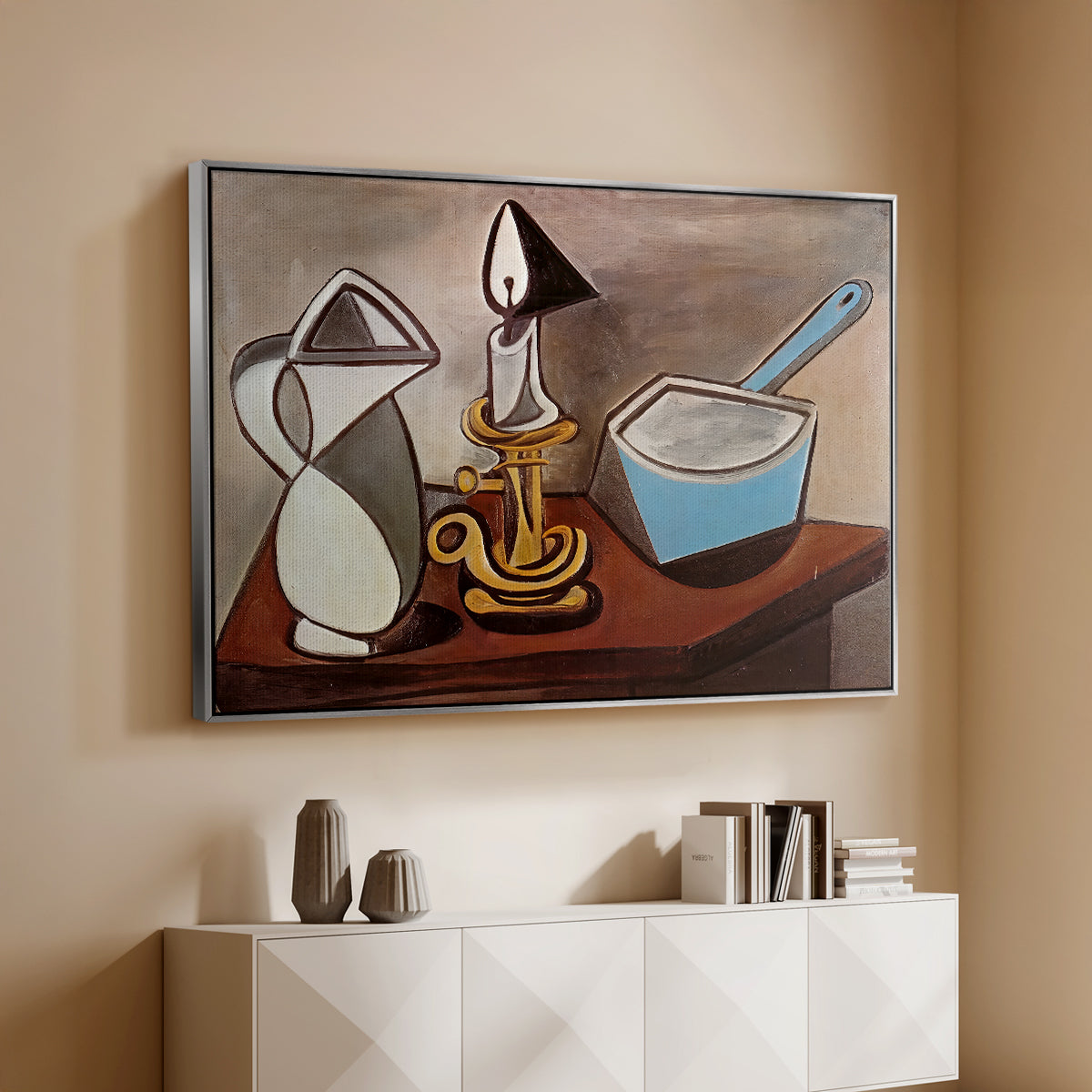 Jug, Candle, and Enamel Pan, 1950 - Floater Framed Canvas Print