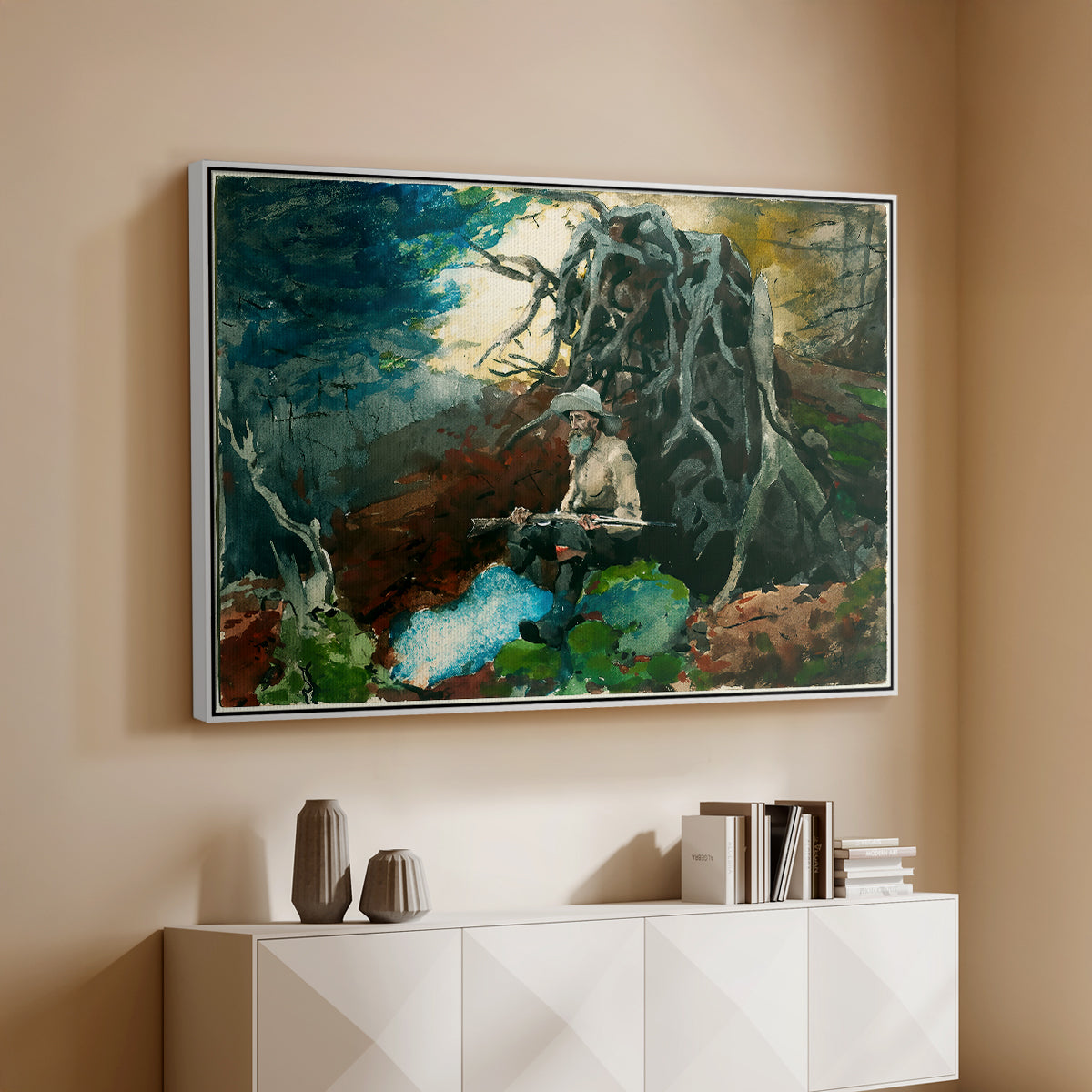 Campfire, Adirondacks, 1892 - Floater Framed Canvas Print