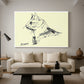 Canvas art print featuring a minimal animal study, displayed in a spacious living room