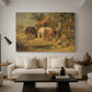 Canvas art print featuring a countryside composition showing livestock during feeding, displayed in a spacious living room