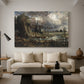 Canvas art print featuring an expressive composition focusing on structure, displayed in a spacious living room
