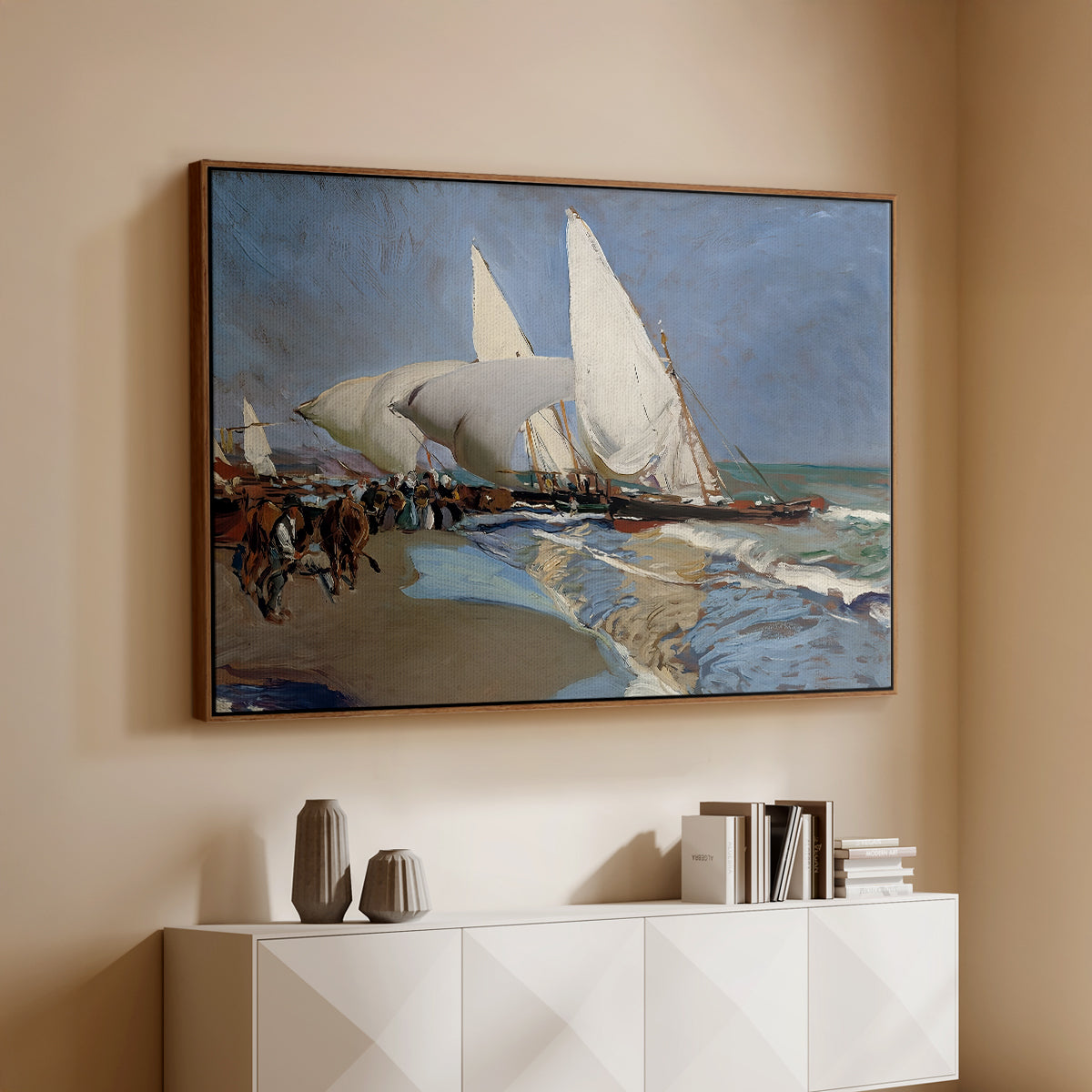 The Beach at Valencia, 1908 - Floater Framed Canvas Print