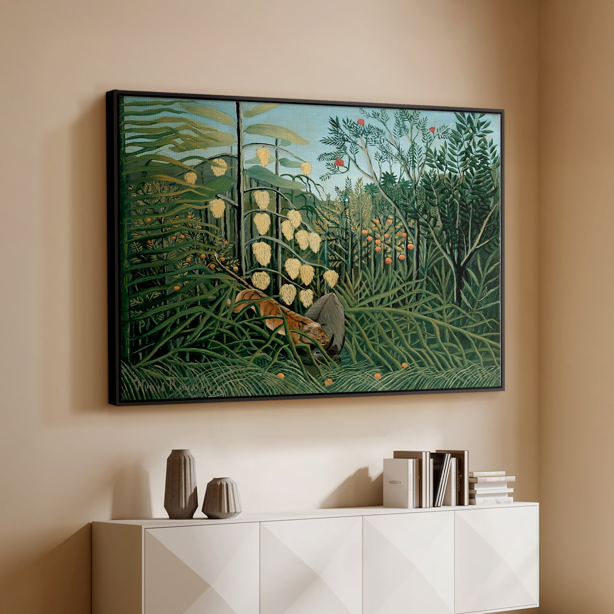 Fight Between a Tiger and a Buffalo, 1908 - Floater Framed Canvas Print