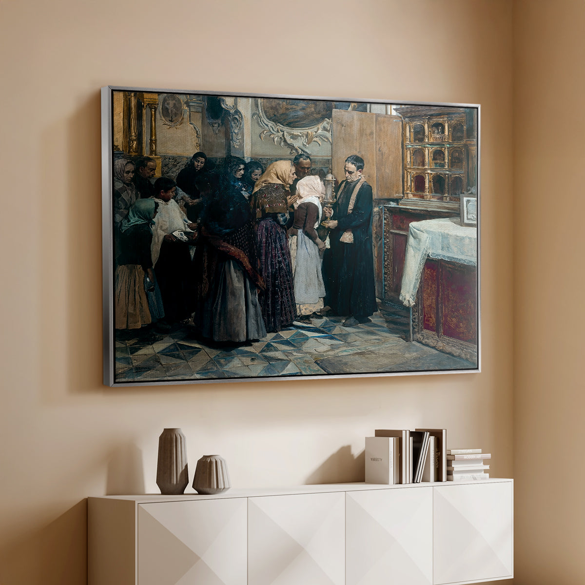 Kissing the Relic, 1893 - Floater Framed Canvas Print