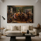 Canvas art print featuring a composition with central action surrounded by audience, displayed in a spacious living room