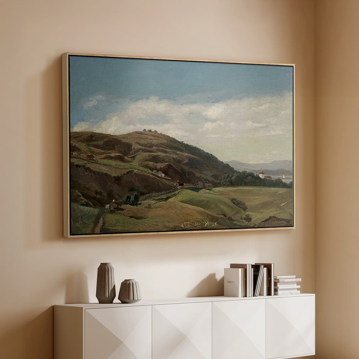 Ekeberg and Oslo Church, 1852 - Floater Framed Canvas Print