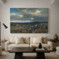 Canvas art print featuring a Nordic highland environment with minimal vegetation, displayed in a spacious living room