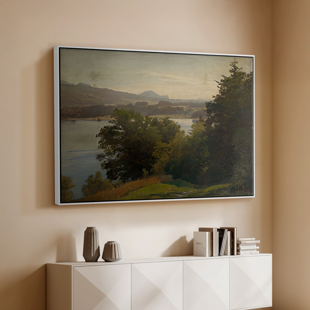 View of the Mondsee, 1870 - Floater Framed Canvas Print