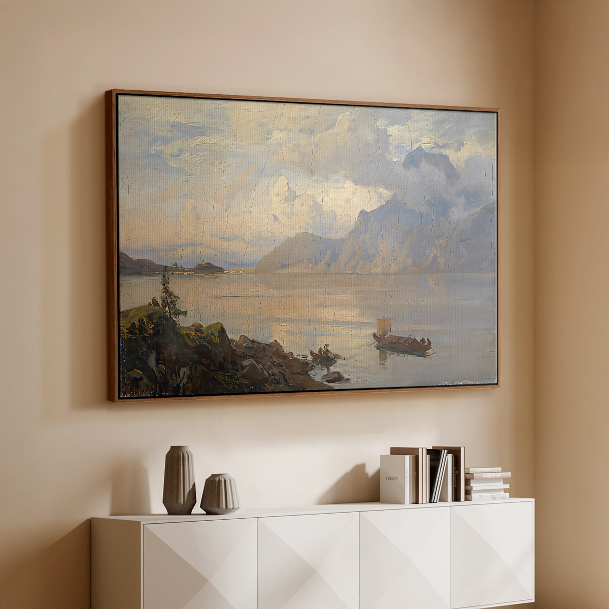 Traunsee, 1871 - Floater Framed Canvas Print